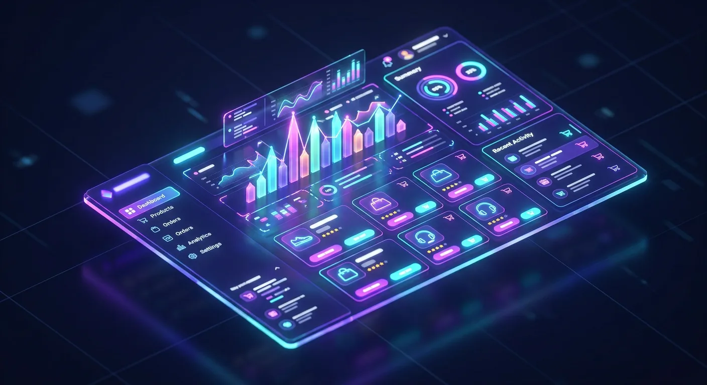 Holographic e-commerce admin dashboard